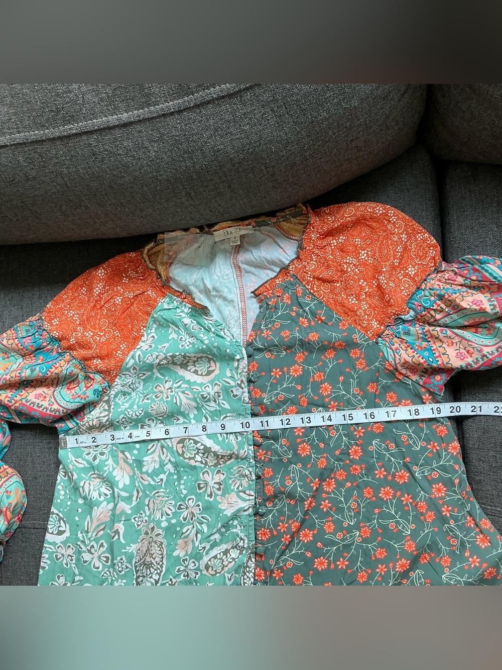 NWT Oli & Hali Patchwork Floral Boho Blouse in Teal & Orange size Small - Picture 5 of 8